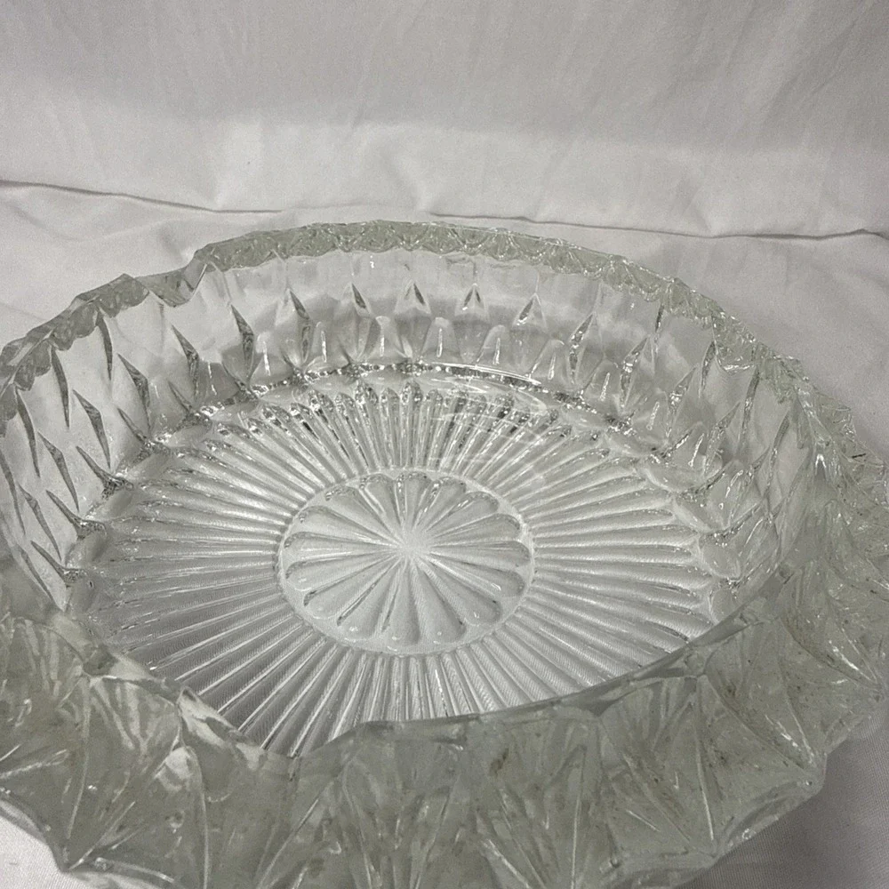 Vintage Heavy Crystal Clear Cut Glass Cigar Cigarette Ashtray Made in Italy